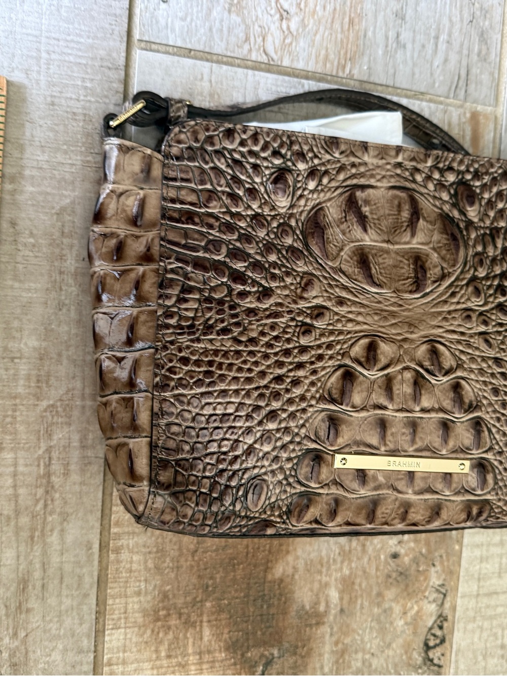 Brahmin Brown Hillary Croc-Embossed Crossbody with Adjustable Strap - Picture 8 of 14